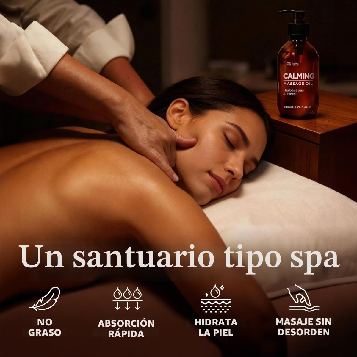 Gya Labs Aceite masaje calmante para terapia de masaje - Aceites de masaje de aromaterapia natural - Elaborados con aceites de lavanda, petitgrain, manzanilla, naranja dulce, jojoba y argán (200 ml)