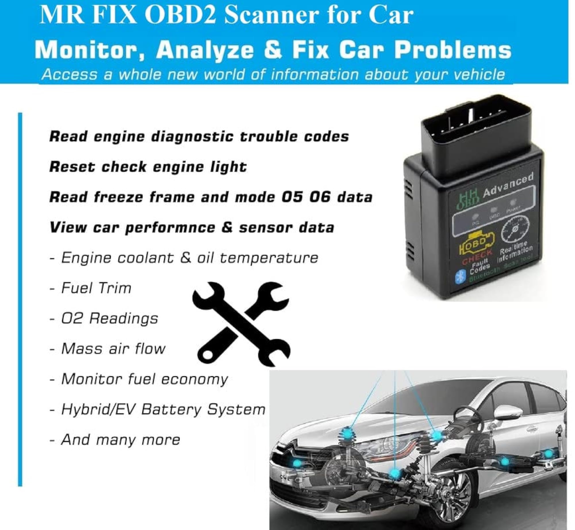 Advanced OBD Bluetooth Auto Scanner Diagnostic Tool