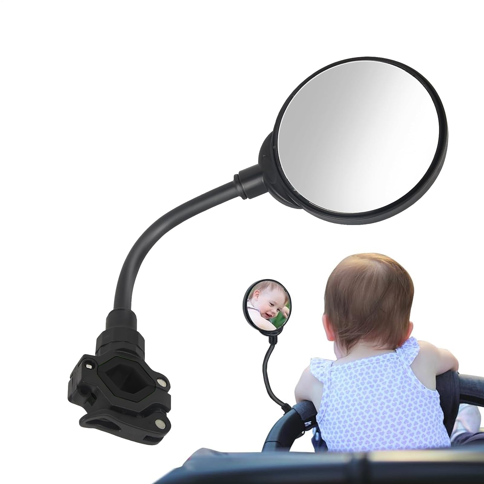 Stroller lusterko wsteczne, wypukłe lusterka, Adorable Compact Easy-to-Install Jogging Strollers, Adjustable Security Mirror Attachment for Childrens and, czarne