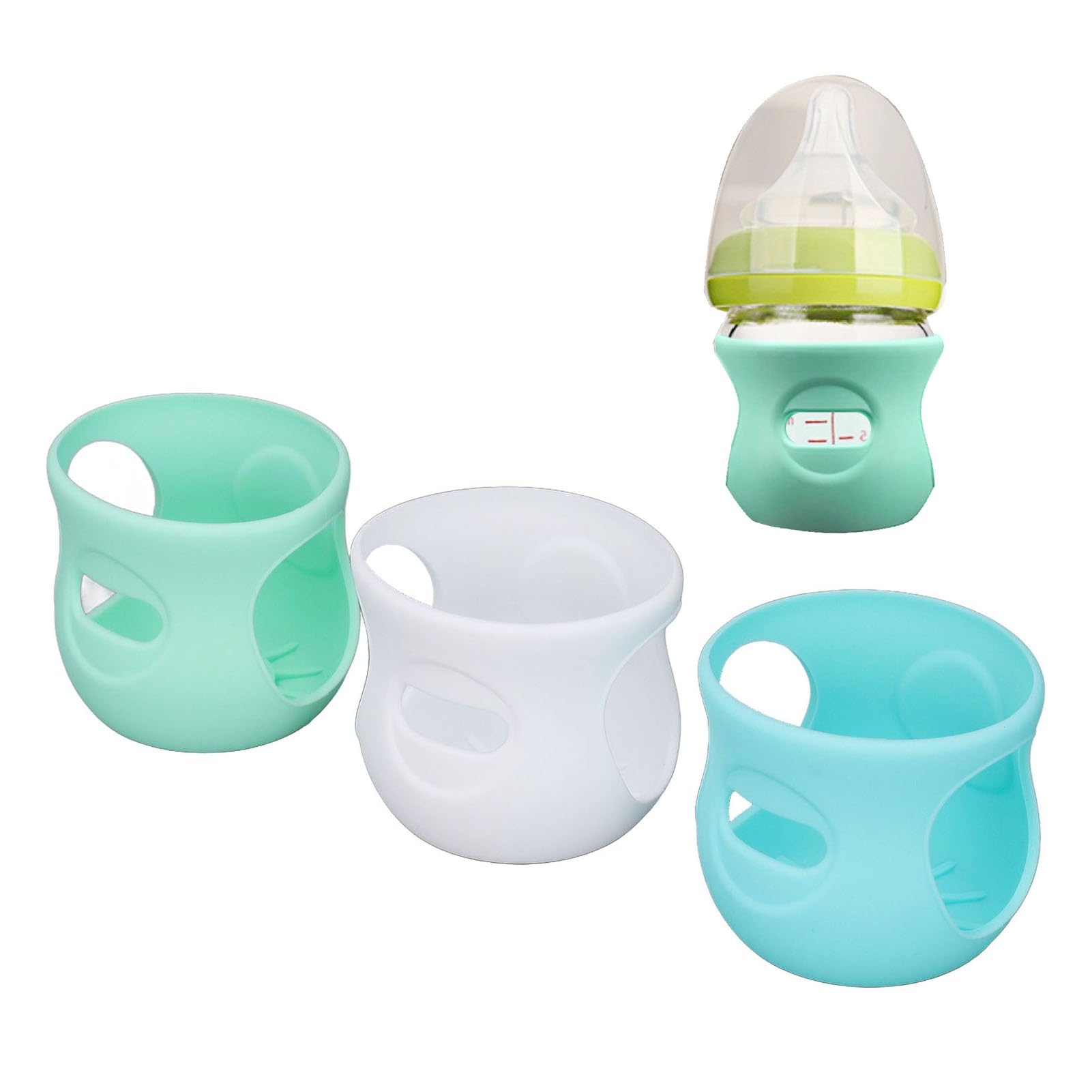 3 Fundas de Silicona para Biberones de 4 Onzas, Antiescaldaduras, Funda para Biberones de Vidrio para Uso Domstico o de Viaje (Blanco+Verde claro+Verde oscuro