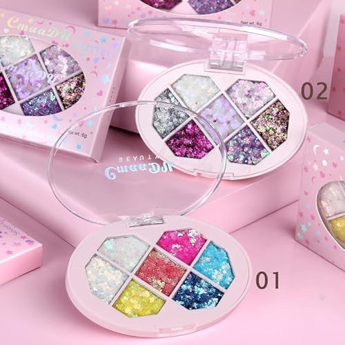 Akary Glitter Eyeshadow Palette Makeup 7 Colors, Party Diamond Shiny Colorful Eye Makeup Palettes Long Lasting Waterproof Halloween Holiday Makeup, Glitter High Pigmented Eye Shadow Powder For Face Body (02) #TOP7