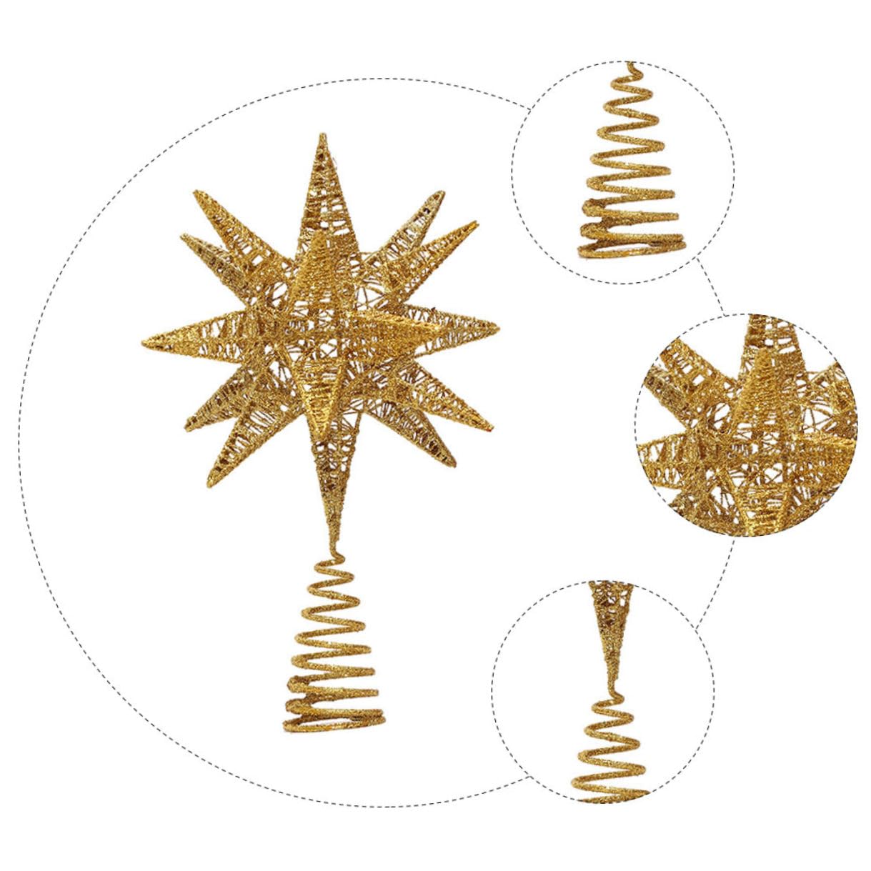 Mehrwinkeliger Stern Weihnachtsbaumspitze Deko Goldfarbig Langlebige Fensterschmuck Baumspitze Dekorative Weihnachtsbaum Anhänger für Festbedarf und Partyschmuck