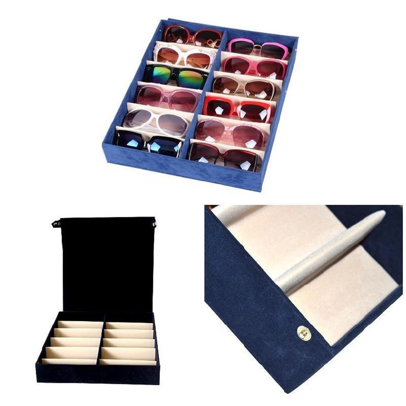 Scatola per Occhiali da Sole Vetrina for Occhiali Pieghevoli Spessi 12 Paia Scatola for Occhiali da Sole Scatola portaoggetti Organizador Rangement Cajas De Almacenamiento(Red)
