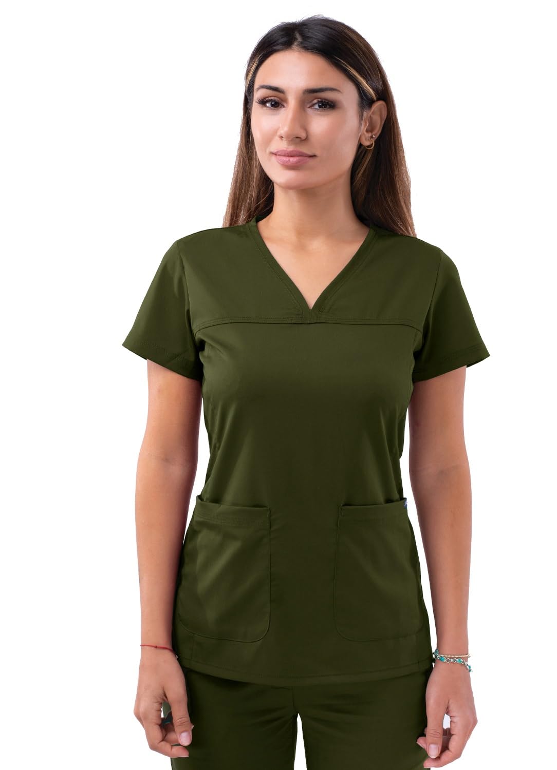 Adar Pro Scrubs for Women - Sweetheart V-Neck Scrub Top - P4210 - Olive - XL