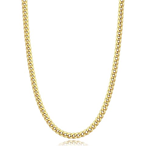 Jewlpire Silver/Black/Gold Chain for Men, Cuban Link Chain Necklace for Men Women, 4mm/6mm Mens Necklace 18K Gold Plated/316L Stainless Steel Mens Chains Necklaces 18/20/22/24/26 Inch