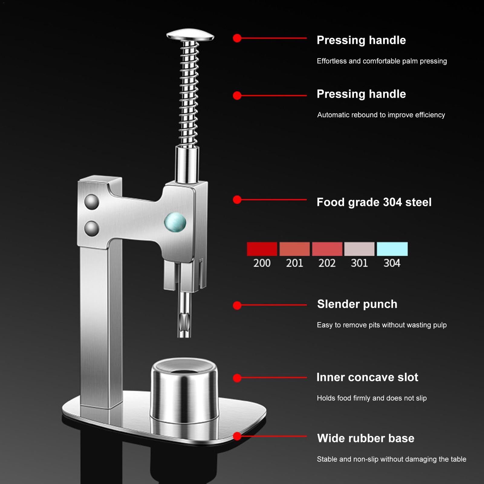 Strumento snocciolatore per ciliegie, in acciaio inox, strumento per snocciolare la frutta multiuso, pressa portatile per snocciolamento per datteri , giuggiola