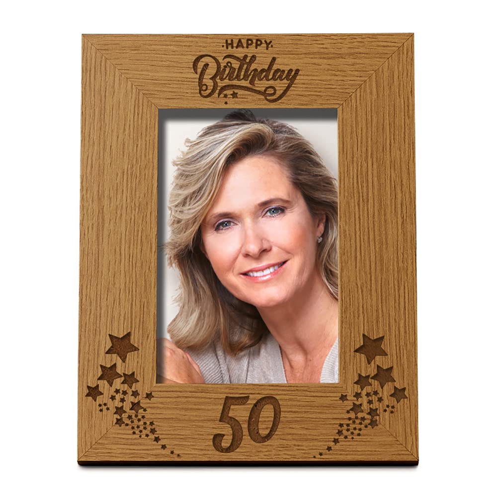 Happy 50th Birthday Portrait Photo Frame Star Design Gift (4 x 6 Inch)