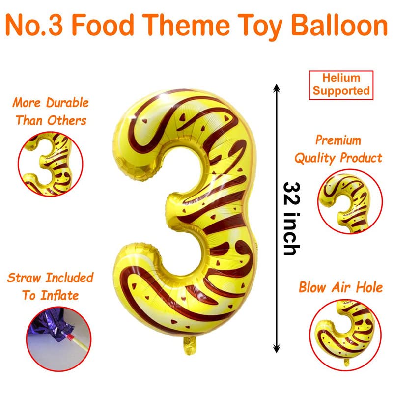Image of multicolor donuts candy 32 inches 3 numbers shape large big foil helium balloons for party decorations in happy birthday anniversary office items materials set pack