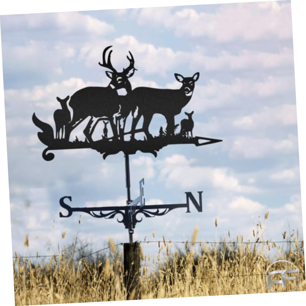 Elk Metal Weathervane Set Roof Mount Wind Direction Indicator Patio Lawn Garden Outdoor Decor Weather Vane with Iron Stand