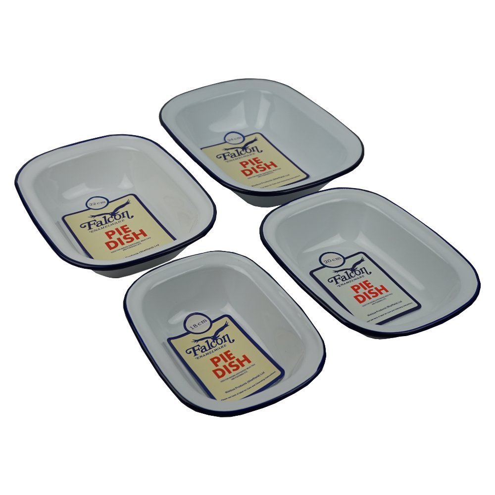 Blue Falcon Set Of 4 18Cm 20Cm 22Cm & 24Cm Enamel Oblong Pie Pudding Dishes Baking Tins Bakeware Set