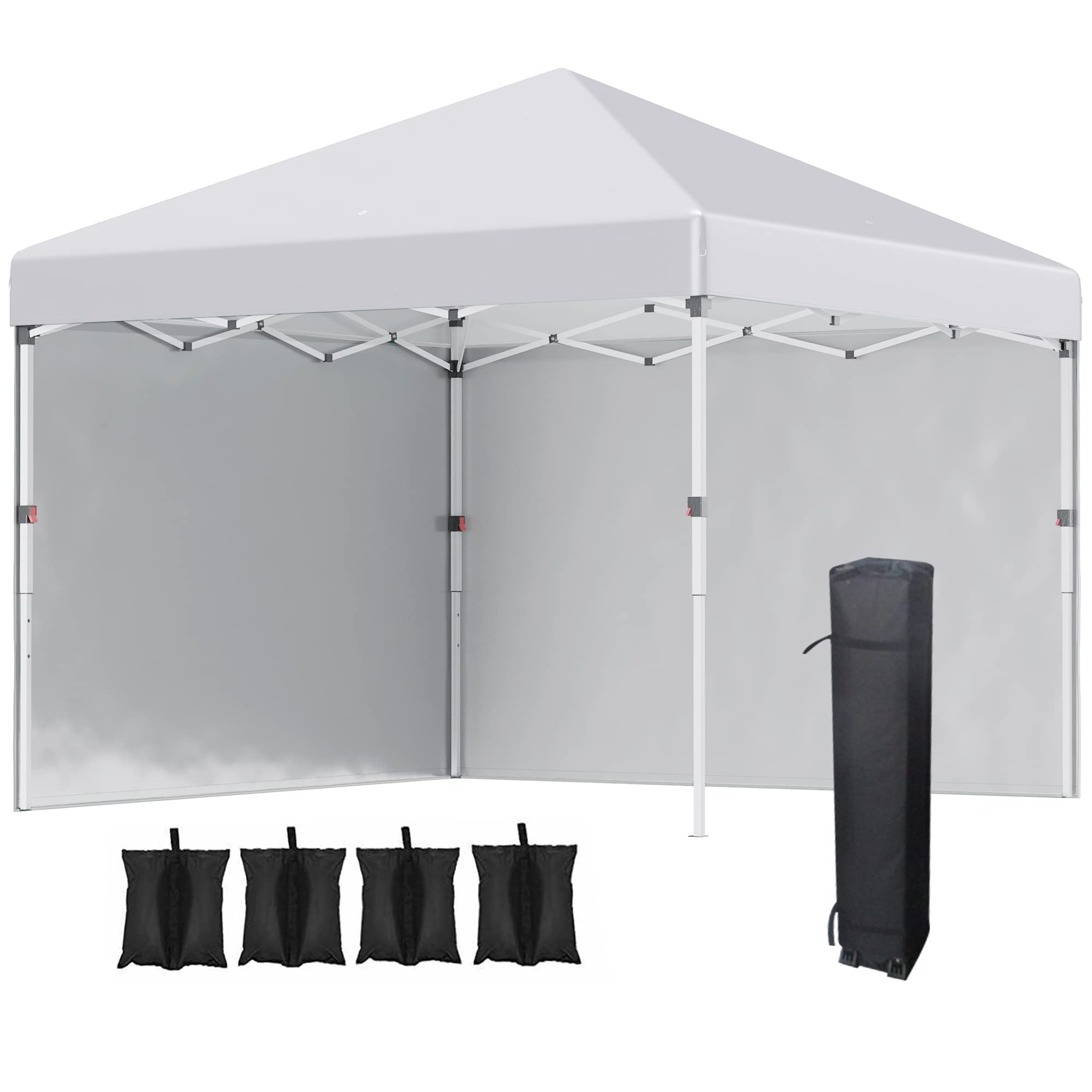Outsunny 3 x 3 (M) Pop Up Gazebo, UPF 30+ with 2 Sidewalls, Leg Weight Bags and Wheeled Bag, Height Adjustable Party Tent Event Shelter for Garden, Patio, White — image 1