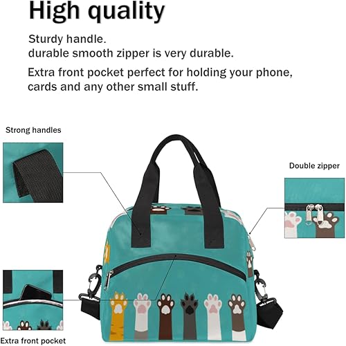 Miniatura 4 de Cute Cat Paw Print Insulated Lunch Bag for WomenMen Lunch Box with Adjustable &amp; Removable Shoulder Strap Cooler Bag for Boys Girls Reusable Tote