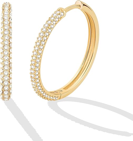 Gold Hoop Earrings for Women,Hypoallergenic Lightweight Cubic Zirconia Hoop Earrings 26mm Sparkly Sterling Silver Gold Earring for Women