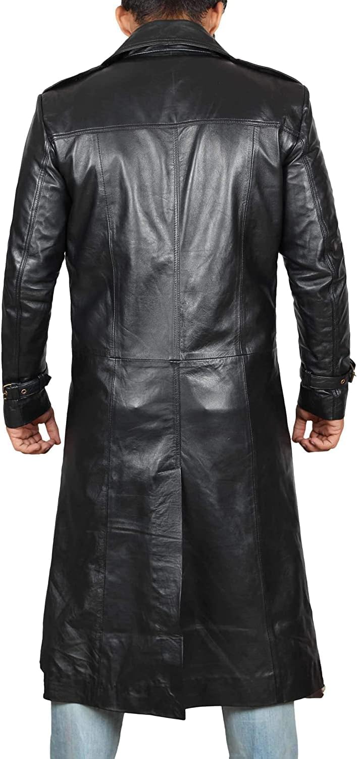 fjackets Leather Long Coat Men - Real Lambskin Leather Trench Coats For Men Casual Car Coat Style Mens Leather Coat Outerwear