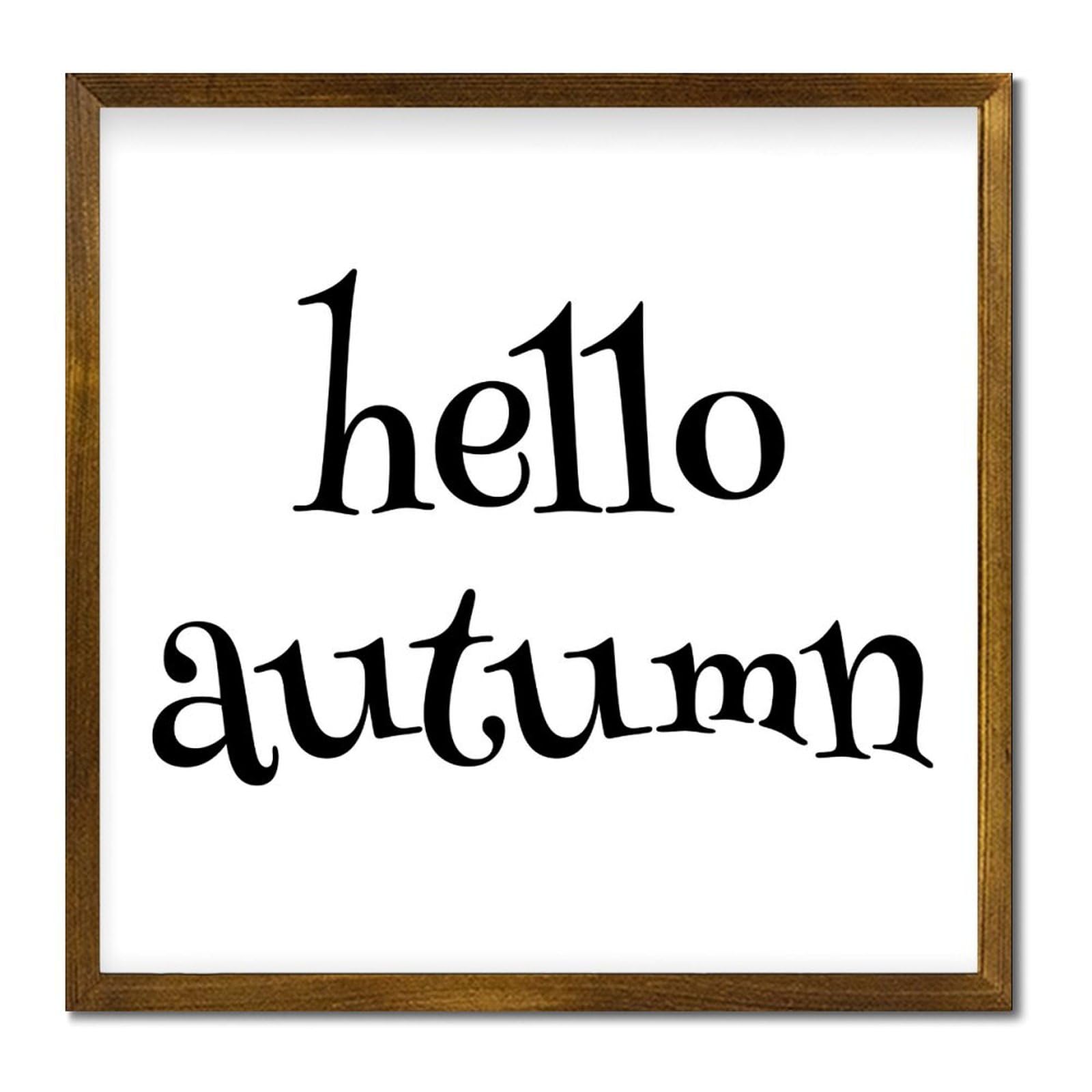 Luijorgy Style-7 Hello Autumn Wooden Framed Sign 7X7in Inspirational Wall Decor Wooden Art Signs Positive Quotes Sayings Rustic Wood Framed Modern Farmhouse Wall Hanging Art New Home Gifts
