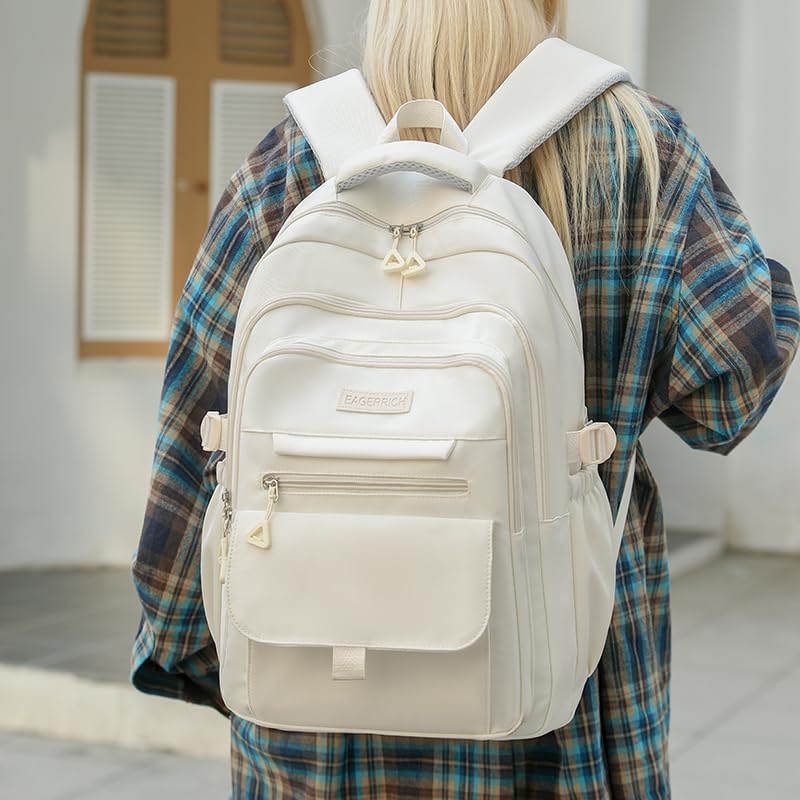 School Cute Aesthetic Backpack Girls Backpack for Students Kids Teen Girls Large Capacity Bookbags College Backpacks Laptop Lightweight Bookbag Casual Travel Daypacks School Bag(White) - Image 2