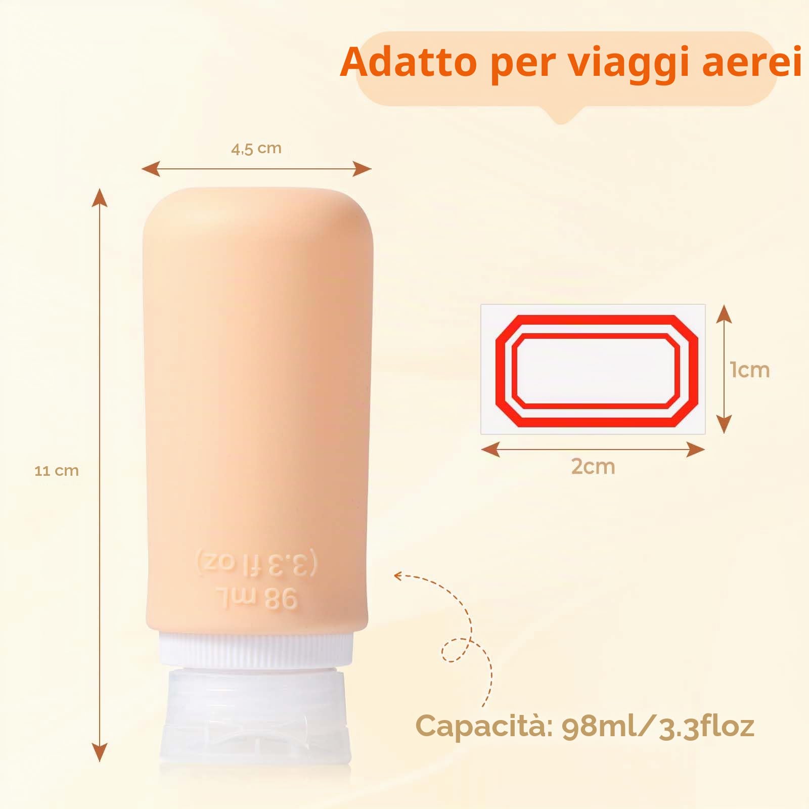 Diboniur Flaconi da Viaggio in Silicone, 4 Pezzi Boccette da Viaggio 98ml con con adesivi vuoti per Shampoo, Crema and Lozione