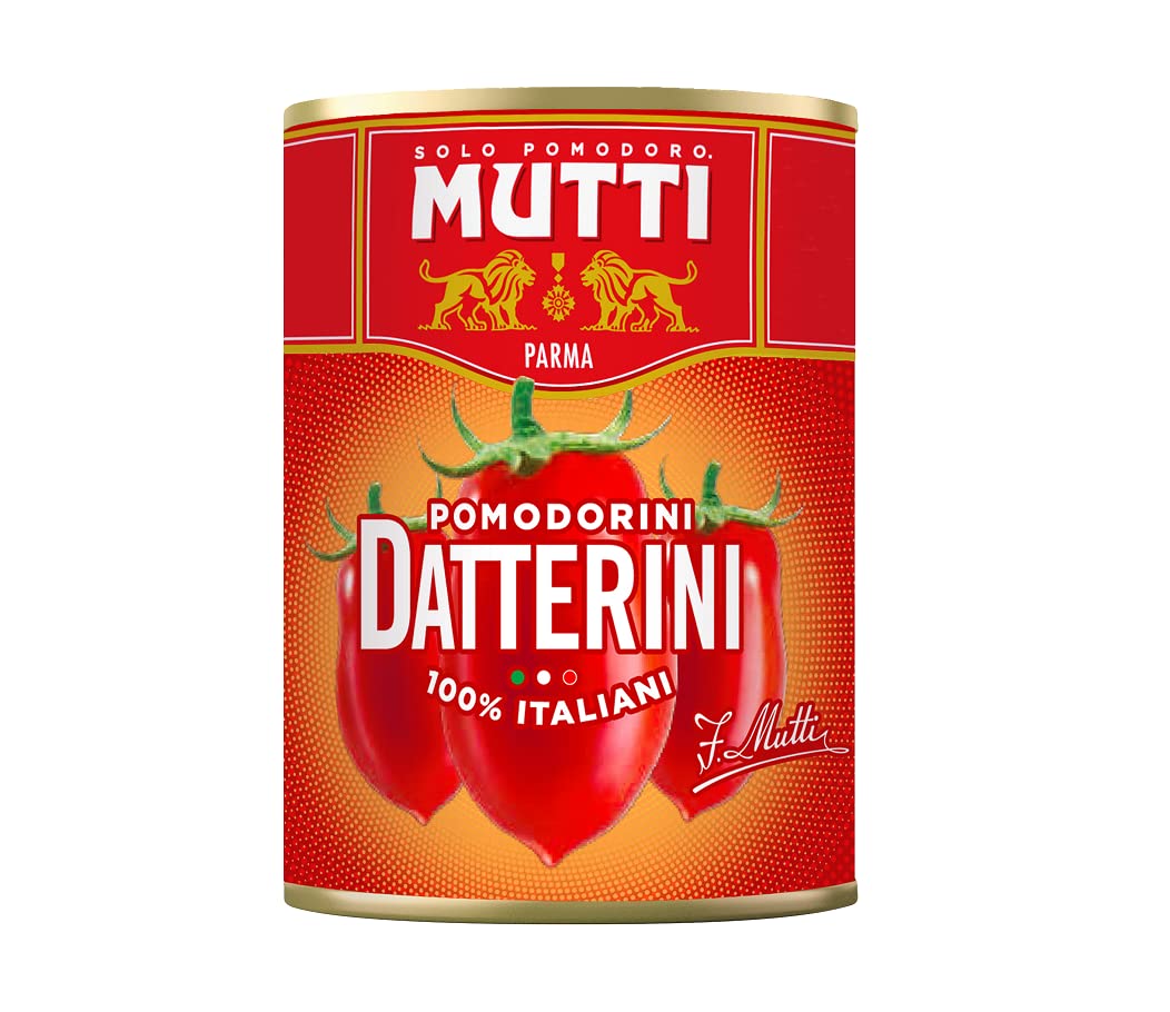 48 x Mutti Pomodorini Datterini Tomates cherry Datterini Sabor dulce forma alargada Salsa italiana Tomates 400 g lata