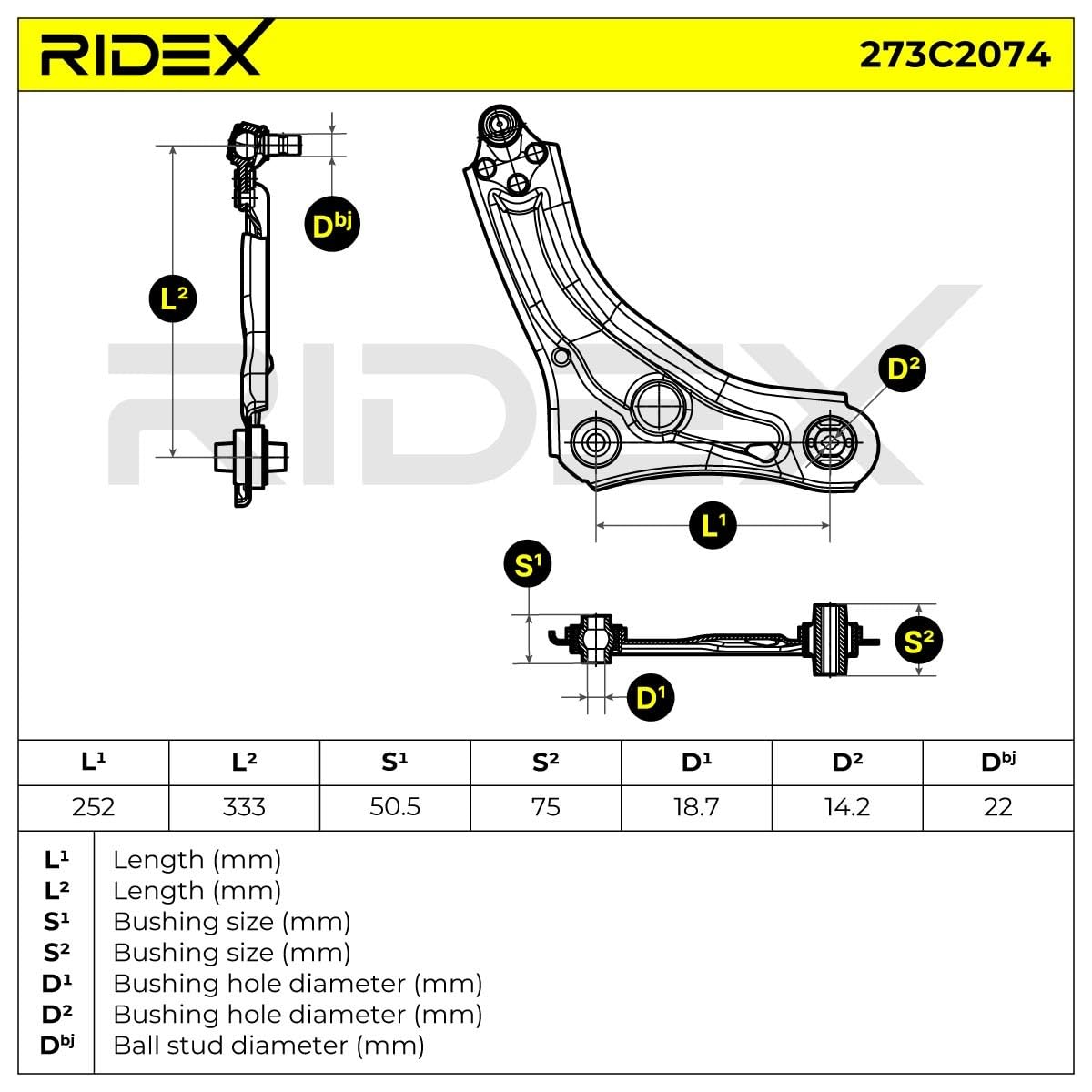 RIDEX 273C2074 Barra oscilante de suspensión de ruedas Delantero Izquierda con material de fijación Compatible con RENAULT Megane 4 Grandtour K9A/M/N