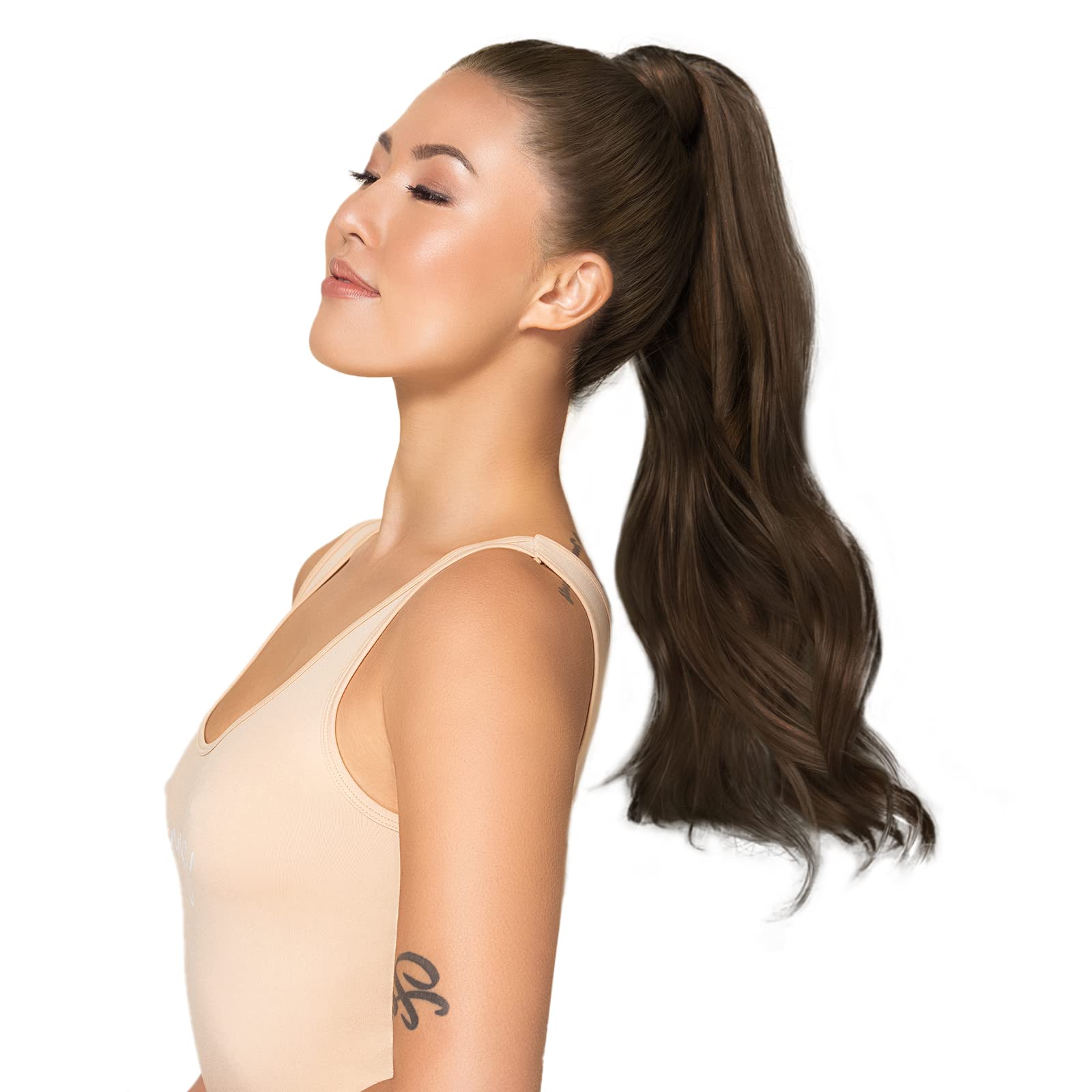 WENNALIFE Ponytail Extension, 50cm 90g Schokoladenbraun Pferdeschwanz Haarteil Ponytail Extension Echthaar Clip in Wickeln Sie um Remy Ponytail Echthaar