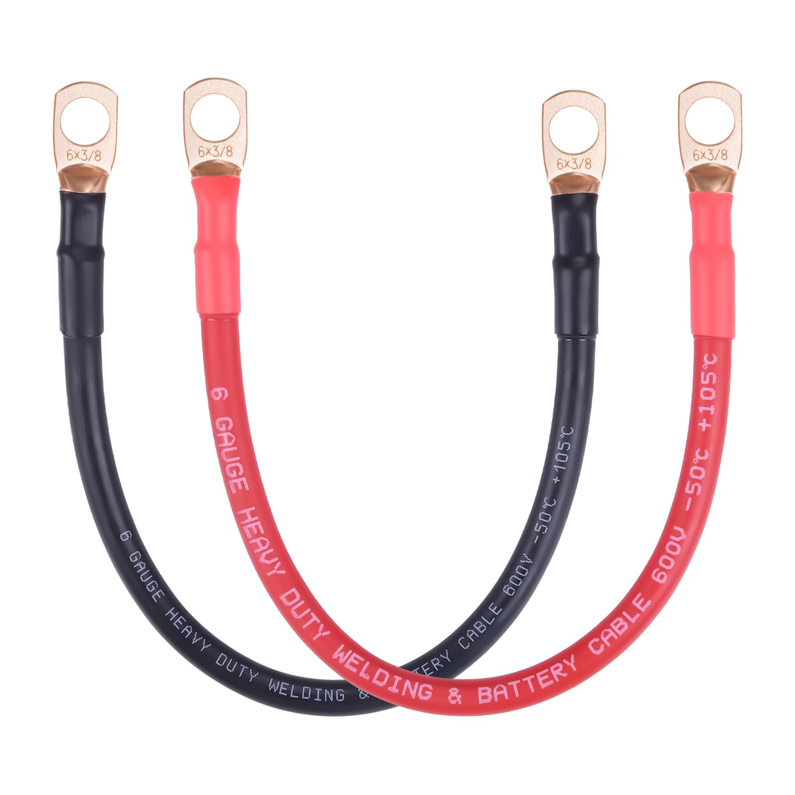 iGreely 6 AWG Battery Cable, 6 Gauge Flexible Pure Copper Battery Welding Wires with 3/8'' Lugs for Automotive Solar Power Inverter Trolling Motor RV Marine (Red + Black 1FT Pair)