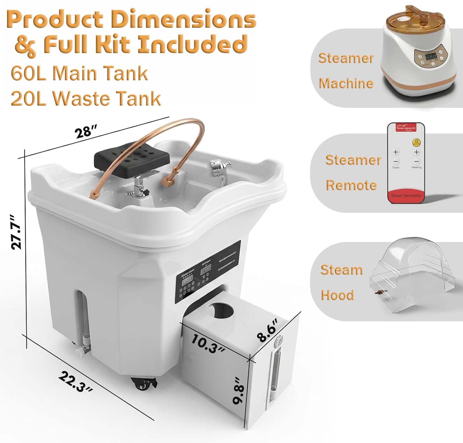 Lavabo para Champú para Terapia de SPA con CirculacióN de Agua,Lavacabezas Portatil con 4 Ruedas Silenciosas,Adecuado para Capilares y Salones de Peluquería (White)