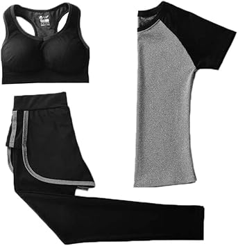 Amazon Co Jp 女性のヨガジムウェアの服装3本ブラtシャツとレギンスパンツ ファッション