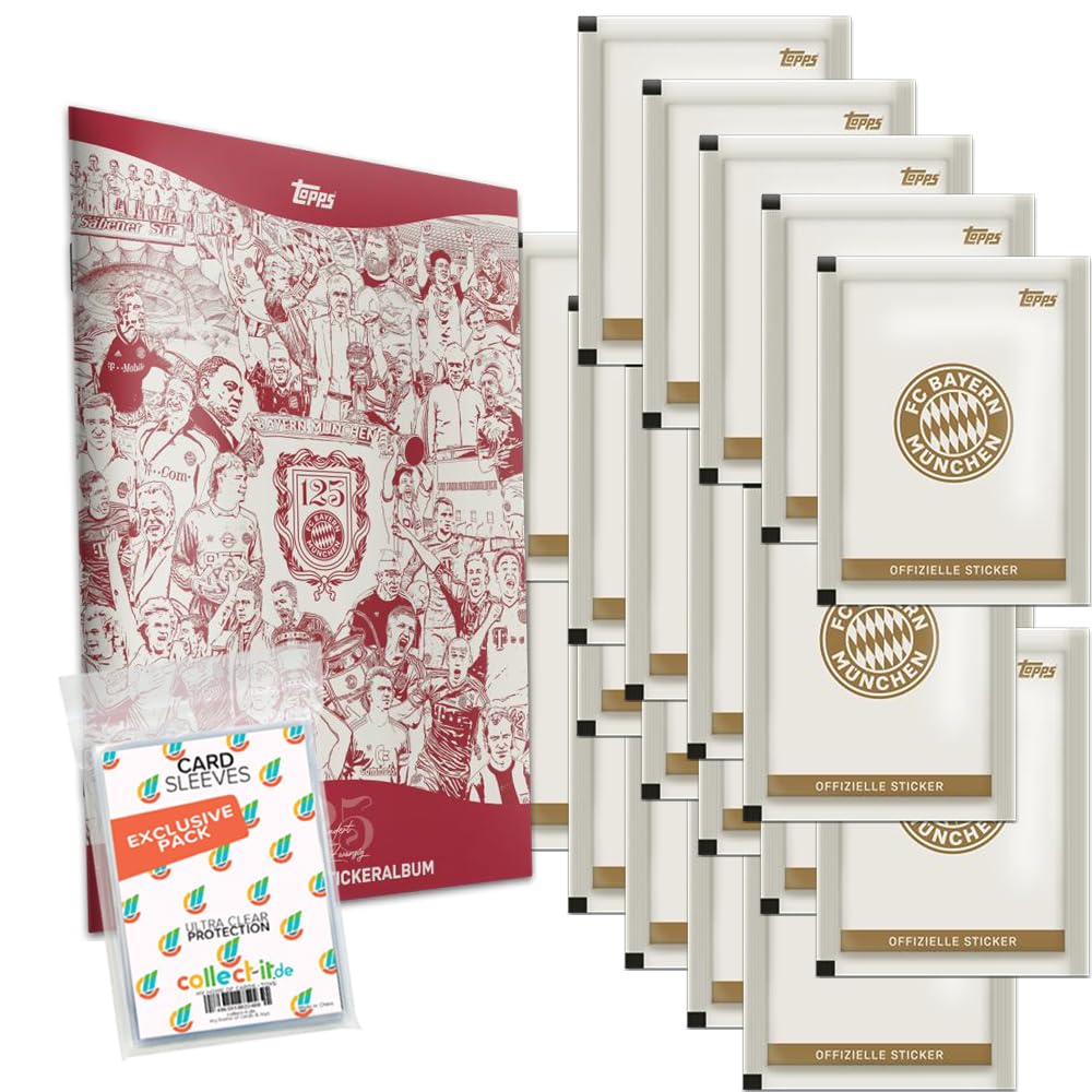 Bundle mit FC Bayern München - 125 Jahre - Sammelsticker - 1 Sammelalbum + 20 Tüten + exklusive collect-it Hüllen