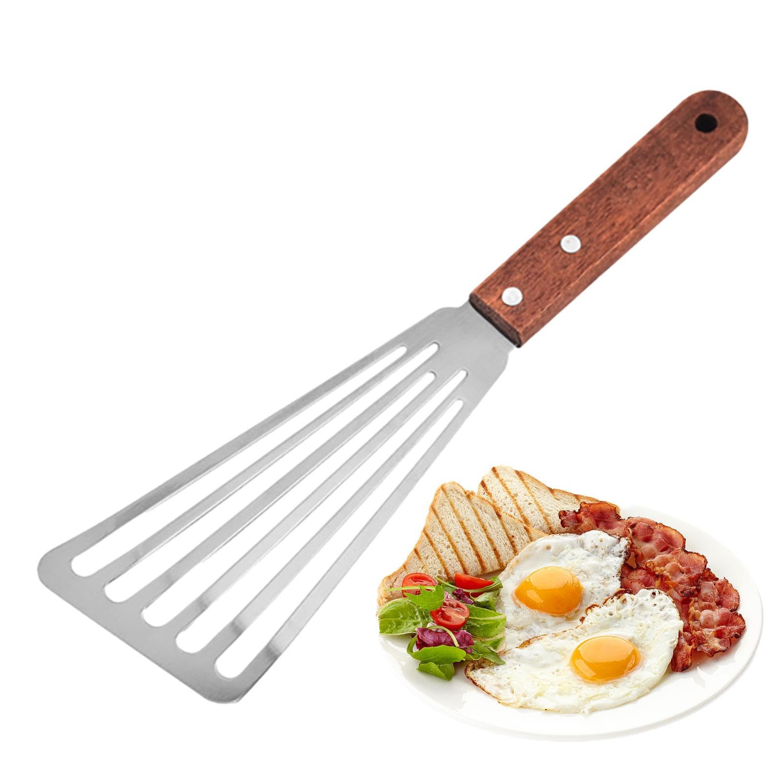 Huasean Fish Spatula With Wooden Handle Stainless Steel Slotted Spatula,Slotted Fish With Solid Wooden Handle,Fish Turner Spatula,Metal Fish Flipper Slotted Spatulas For Cooking/Frying/Grilling (29Cm)
