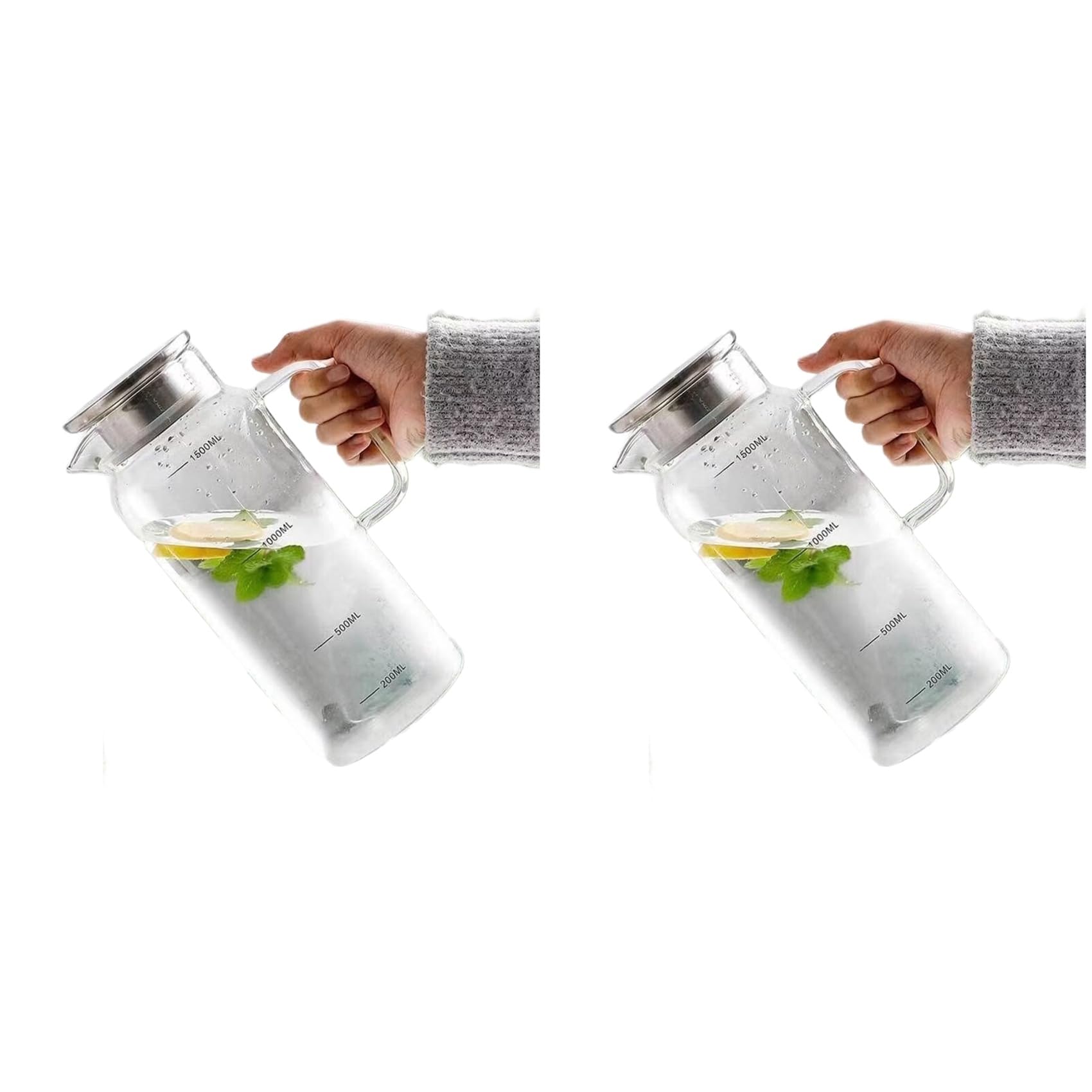 Hndhbfgrt 2X Pitcher Lid and Spout, Glass Carafe for Hot/Cold Water, Large Iced Tea Pitcher, Juice and Homemade Beverage