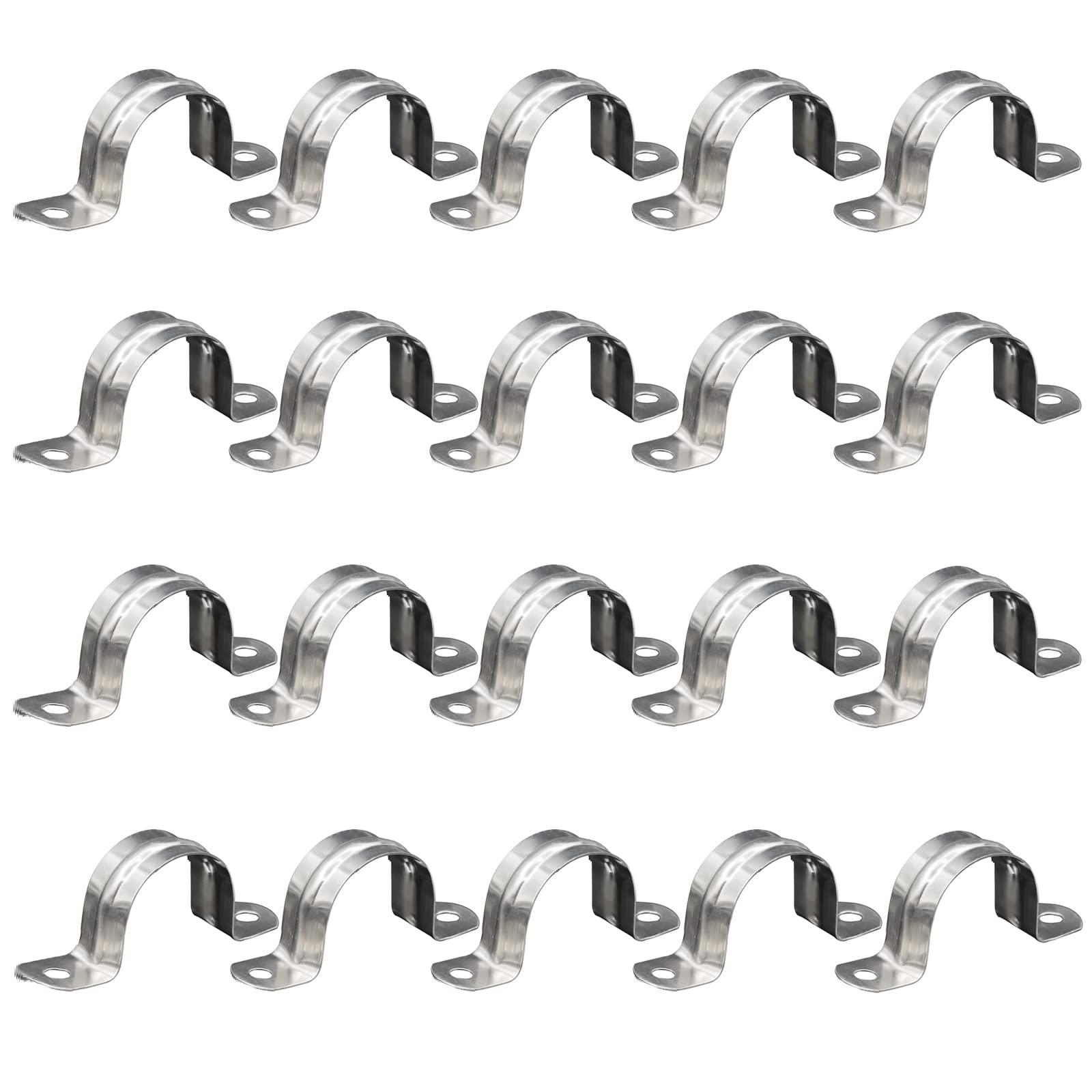 SHULLIN Pack of 20 304 Stainless Steel U-Pipe Clamps Connecting Ring 16 mm Stainless Steel Mounting Clamp Hose Clamp Card Riding Card Saddle Girth Pipe Clamp for Cable Pipe (M16)