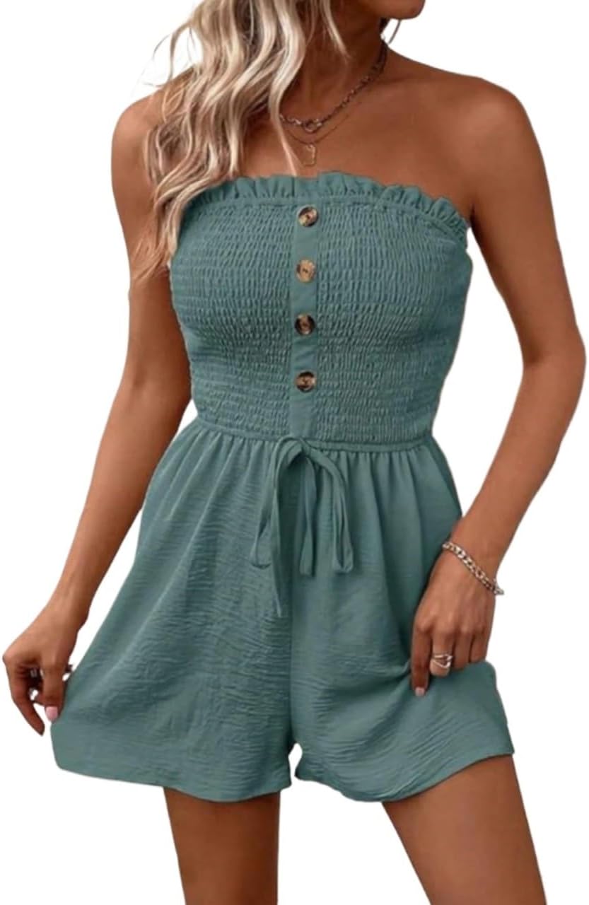Rompers for Women Summer 2026 Ruffled Sleeveless Casual Romper For Summer Elegant