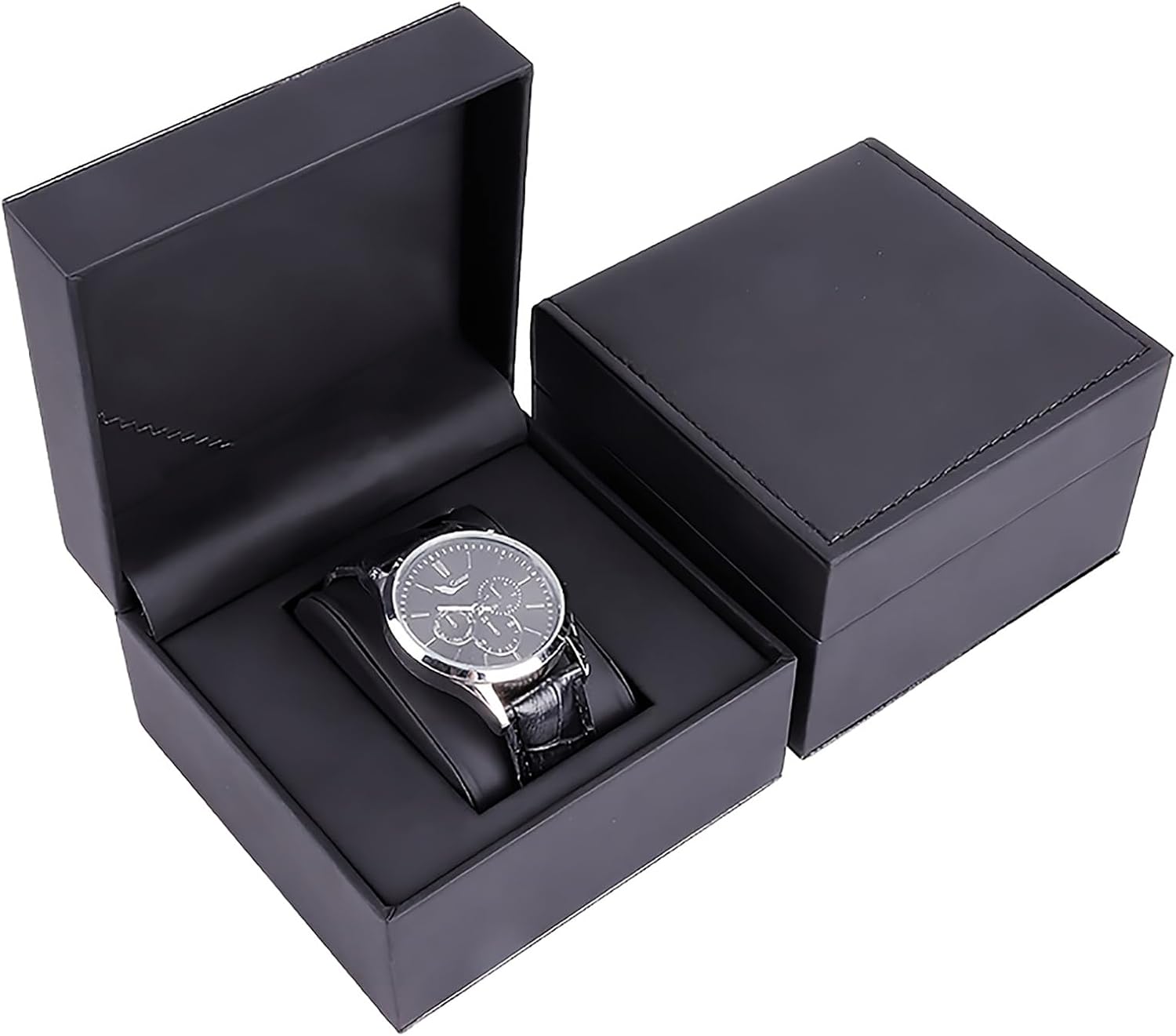 Black Premium PU Leather Watch Gift Box Single Watch Storage Case with Removable Pillow Wristwatch Display Box