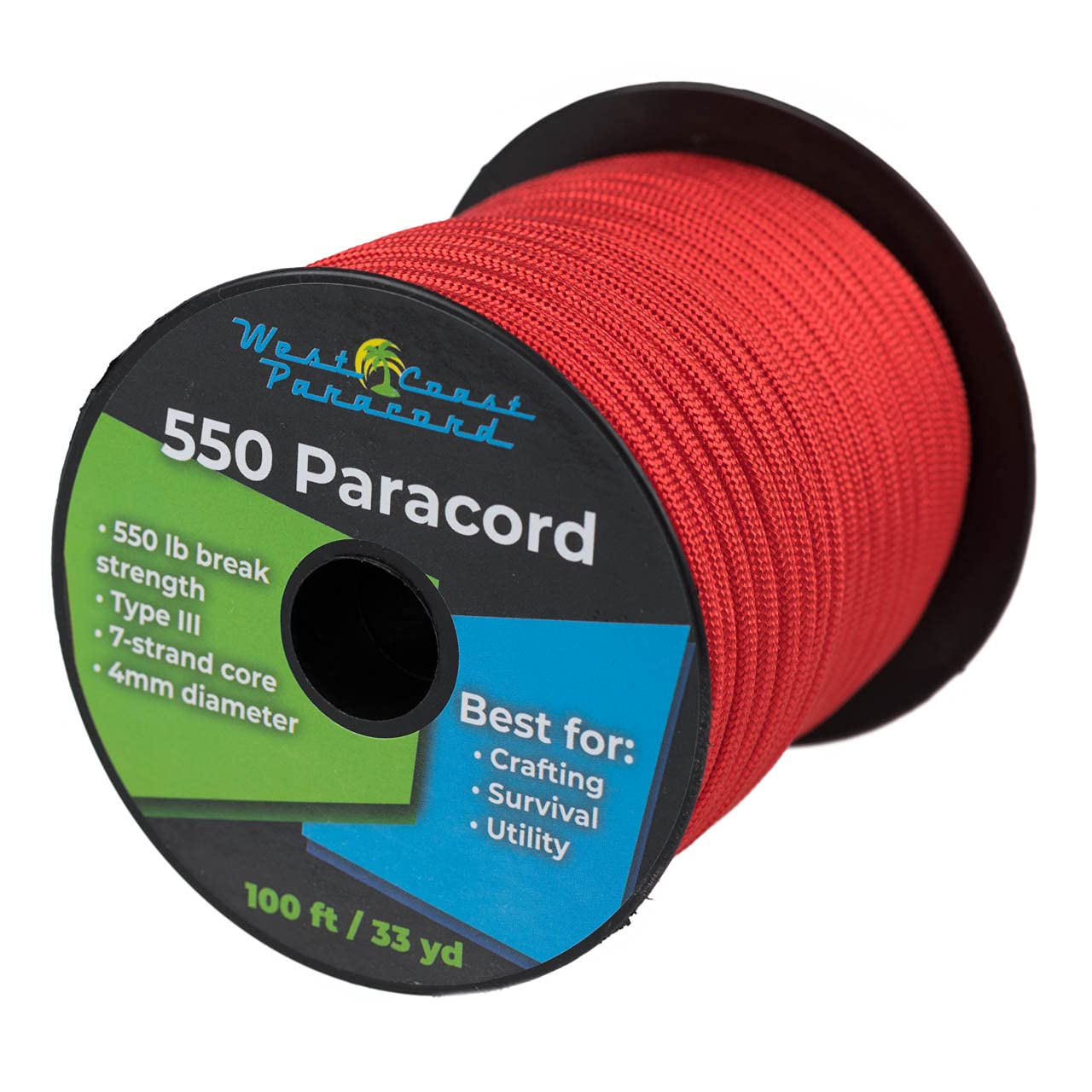 West Coast Paracord 100, 50 Feet 550 Lb. Paracord Parachute Rope Great for Outdoors Camping, Storage Kayak Utility Spool Many Colors-picture-11