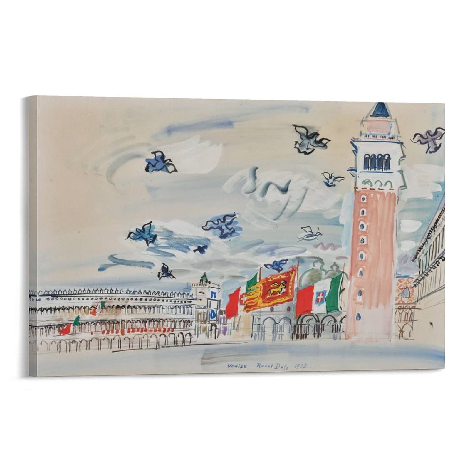 Raoul Dufy ラウル デュフィ ポスター 旗のあるサンマルコ広場1938 アートワークプリント 印刷 ポスター キャンバス ウォールアート  画像 絵画 現代 芸術 壁の絵 け ソファの背景絵画20x30inch(50x75cm)