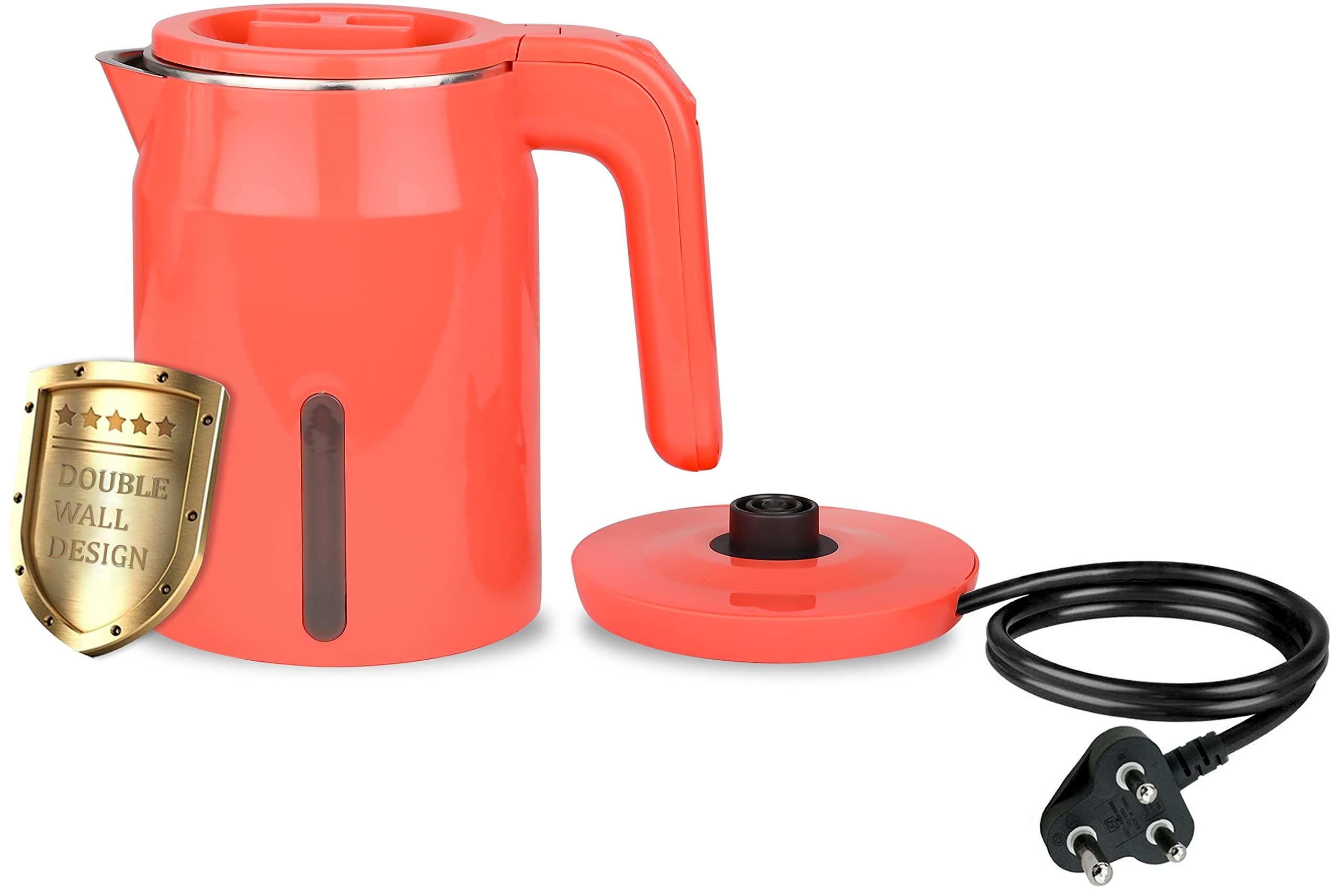 GIONEE Brings Electric 1Ltr Double Wall Kettle with Cordless base | Wide Mouth | Cool Touch Outer & Stainless steel inner body | Water boiling, noodles, soup, tea & coffee maker (1000ml)(Orange)