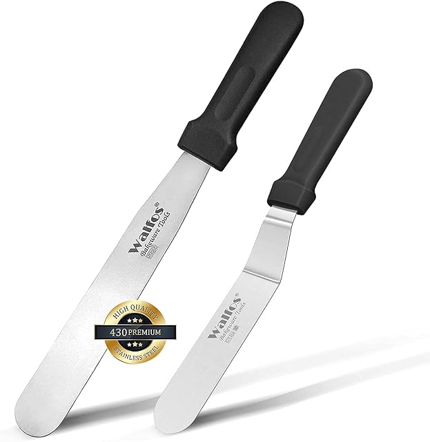 WALFOS Cake Decorating Icing Spatula, Stainless Steel Blade Spatulas Baking and Cake Decorating Supplies - Multipurpose Use for Home, Bakery or Kitchen(Angle 15cm + Straight 20 cm)
