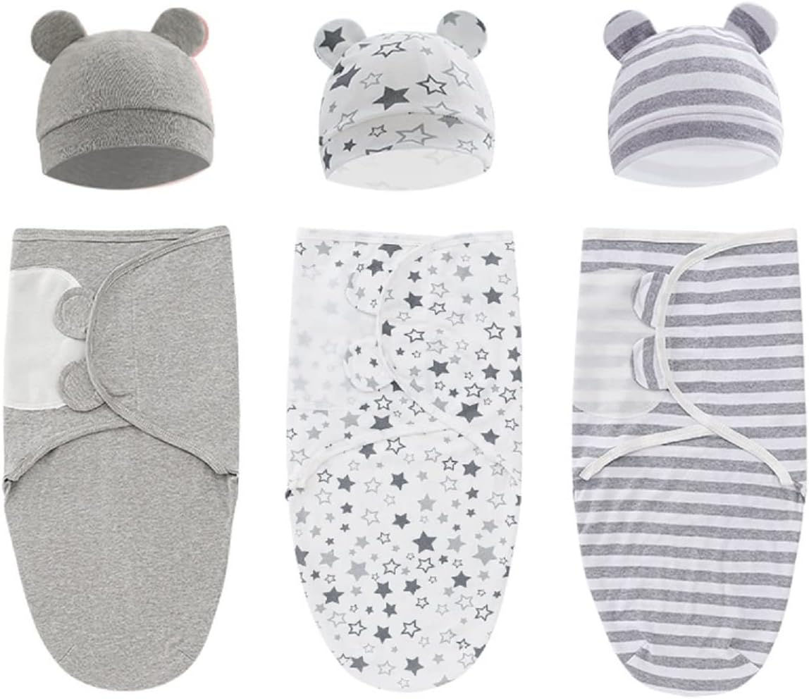3 Pack Baby Swaddle Blanket Wrap for Newborn Boy & Girl, 100% Cotton Infant Adjustable Swaddling Sleep Sack, Super Soft Nursery Swaddling Blankets