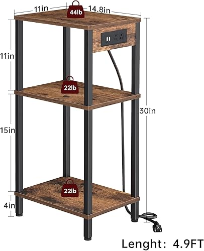 Miniatura 3 de Mesa auxiliar con estación de carga, mesas auxiliares altas para sala de estar, mesita de noche delgada de 30 pulgadas con almacenamiento, mesitas