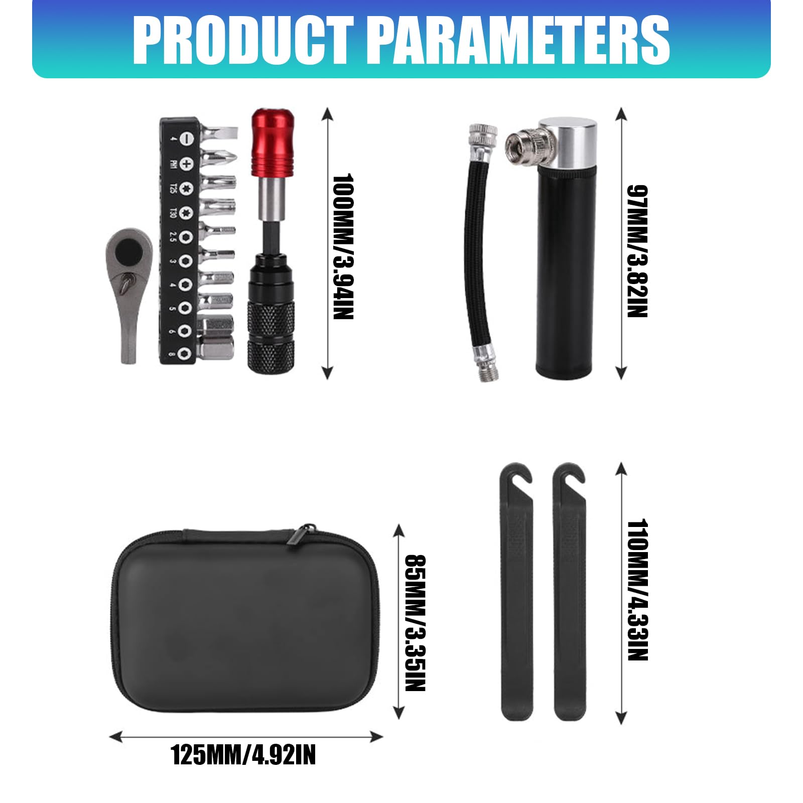 Set di strumenti di manutenzione per ciclismo con piccola pompa