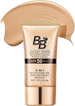 BB Cream Light, Gold Snail Sunscreen, Tinted Moisturiser Face Women, Hydrating BB Cream Matte Foundation, Foundation for Mature Skin, Skin Tint Makeup for Women Natural