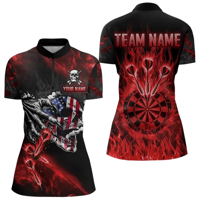 ChipteeAmz Fire Flame Dartboard American Flag Skull Dart Shirts, Custom Darts Team Jersey for Men&Women4