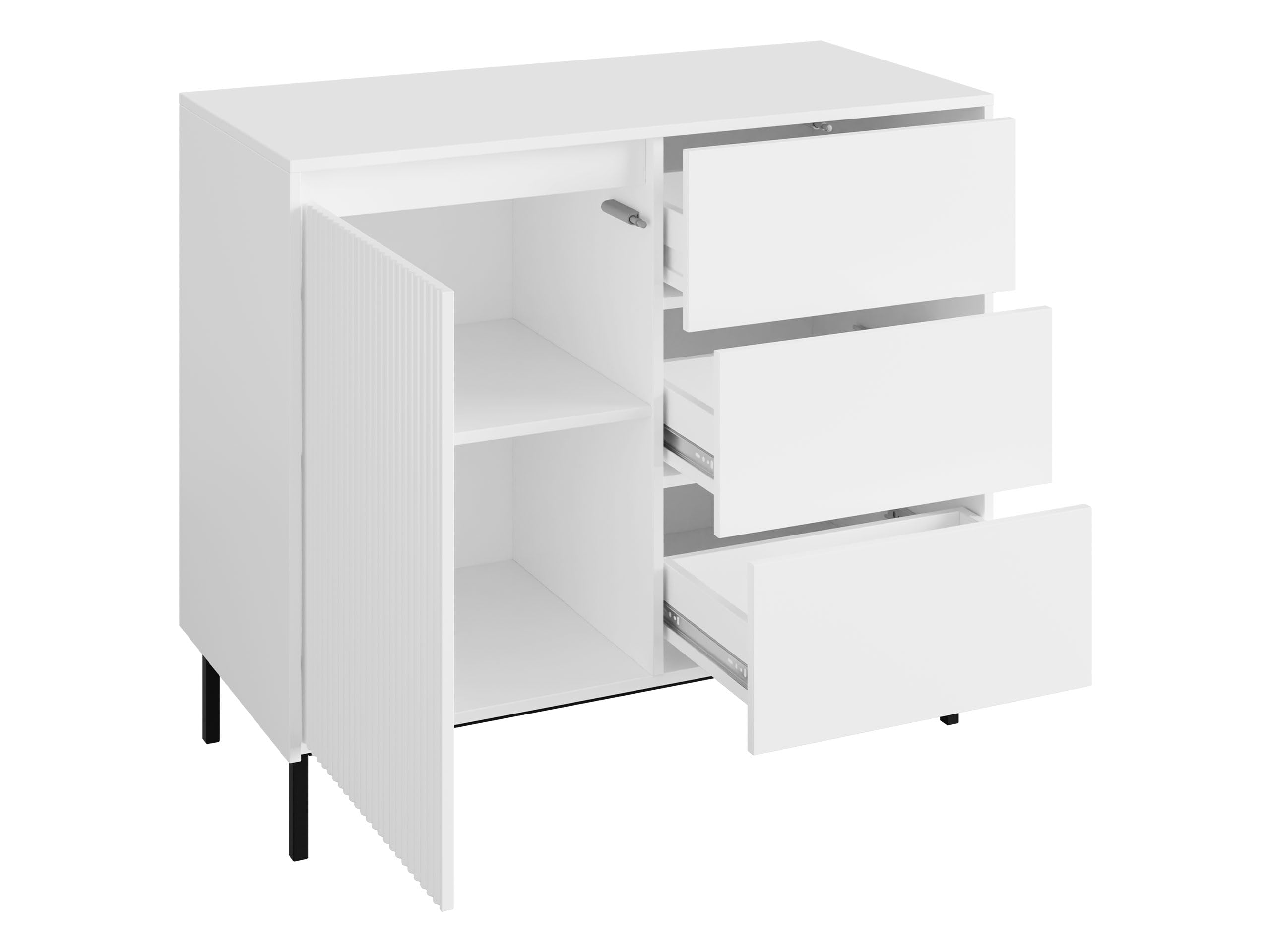 Mirjan24 Kommode Ozmi 1D3SZ mit 1 Tür und 3 Schubladen (Schwarz) | Sideboard mit Push-to-Open-System, 2 Innenfächern und schwarzem Metallgestell für Kleidung und Wohnaccessoires