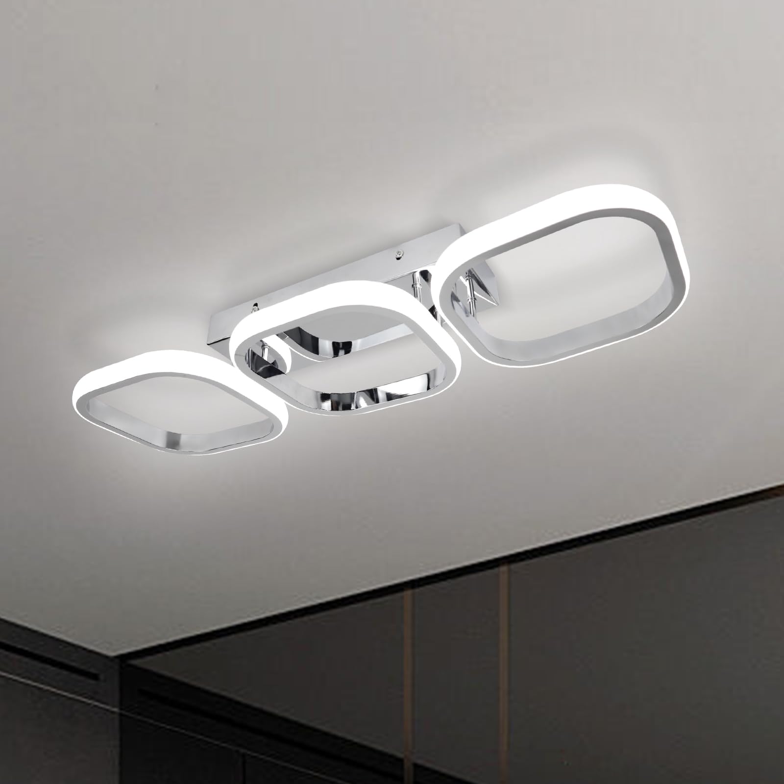 EIDISUNYModern Led Ceiling Light, Flush Mount Ceiling Lamp 3 Squares LED, Close to Ceiling Lighting Fixtures for Hallway Bedroom Living Room Kitchen Office Entrance - 33W Cool White Light (Silver)