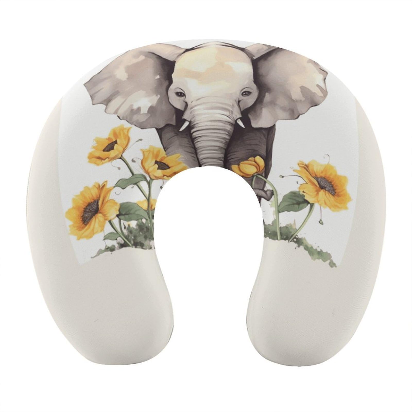 FekiLoot Elephant and Sunflower Travel Pillow,U Shaped Office Napping Pillow Support Neck and Head Comfortable Travel Neck Pillow U Shape Sleeping Essentials for Long Haul Flights