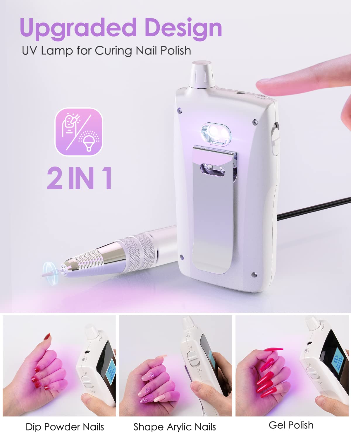 Beloving Nagelbohrer, 30000 U/min, wiederaufladbar, elektrische Nagelfeile, professionell mit Geschwindigkeitsanzeige, Schleifbänder und Bits, tragbares Efile für Acryl-Dip-Gelnägel, Maniküre,