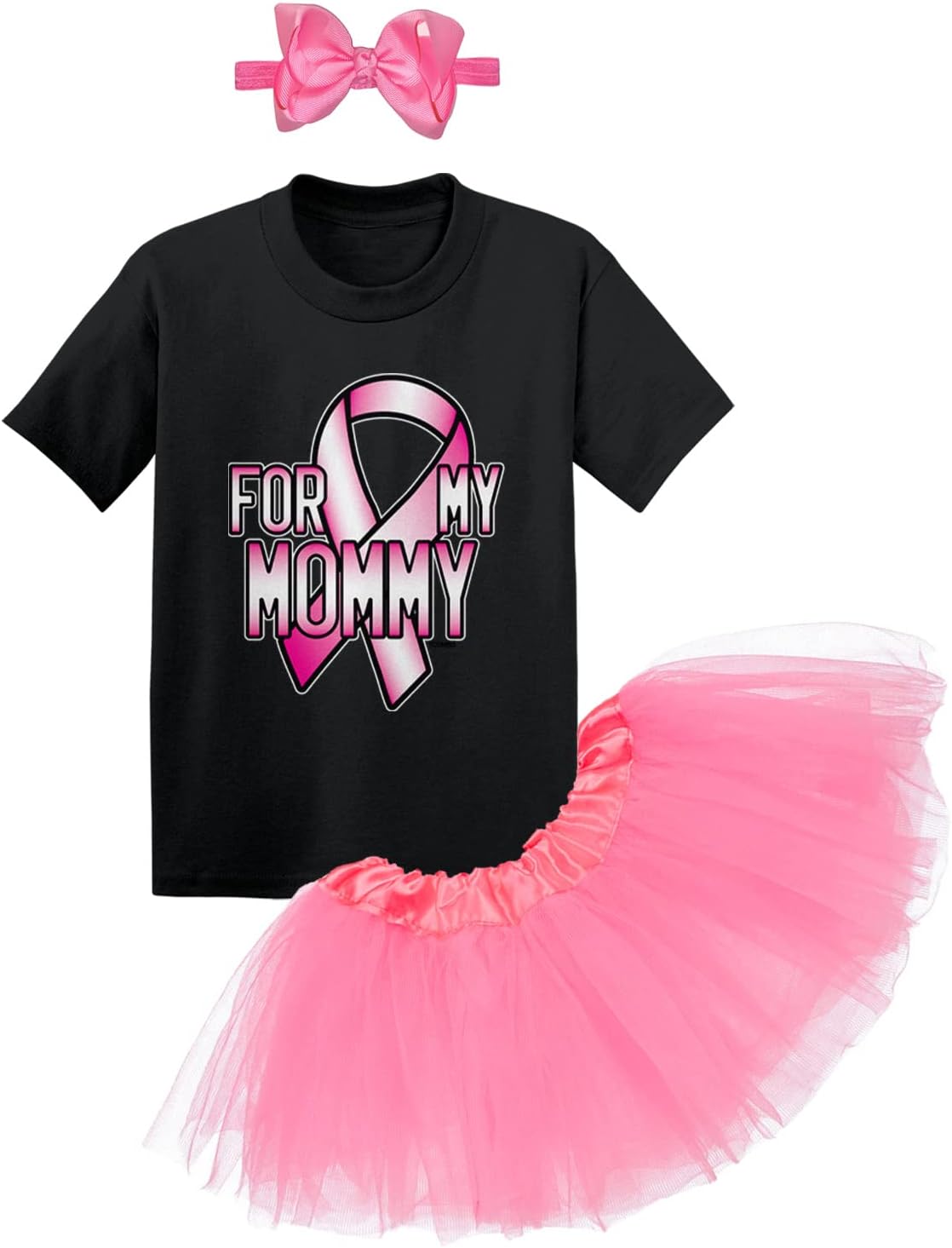 Tcombo For My Mommy - Breast Cancer Ribbon Baby Bodysuit + Tutu Skirt + Bow Headband Set