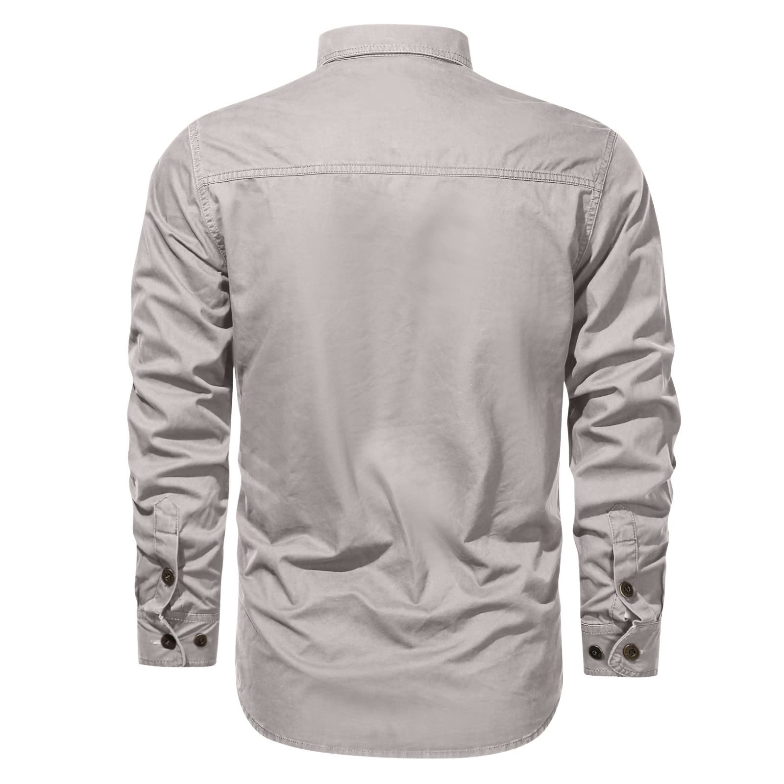 Herren Cargo Hemden Einfarbig Langarm Hemden Lässige Funktionshemd Atmungsaktives Arbeitshemden Modische Freizeithemd Männer Wanderhemd Streetwear mit Taschen Langarmshirts für Alltag