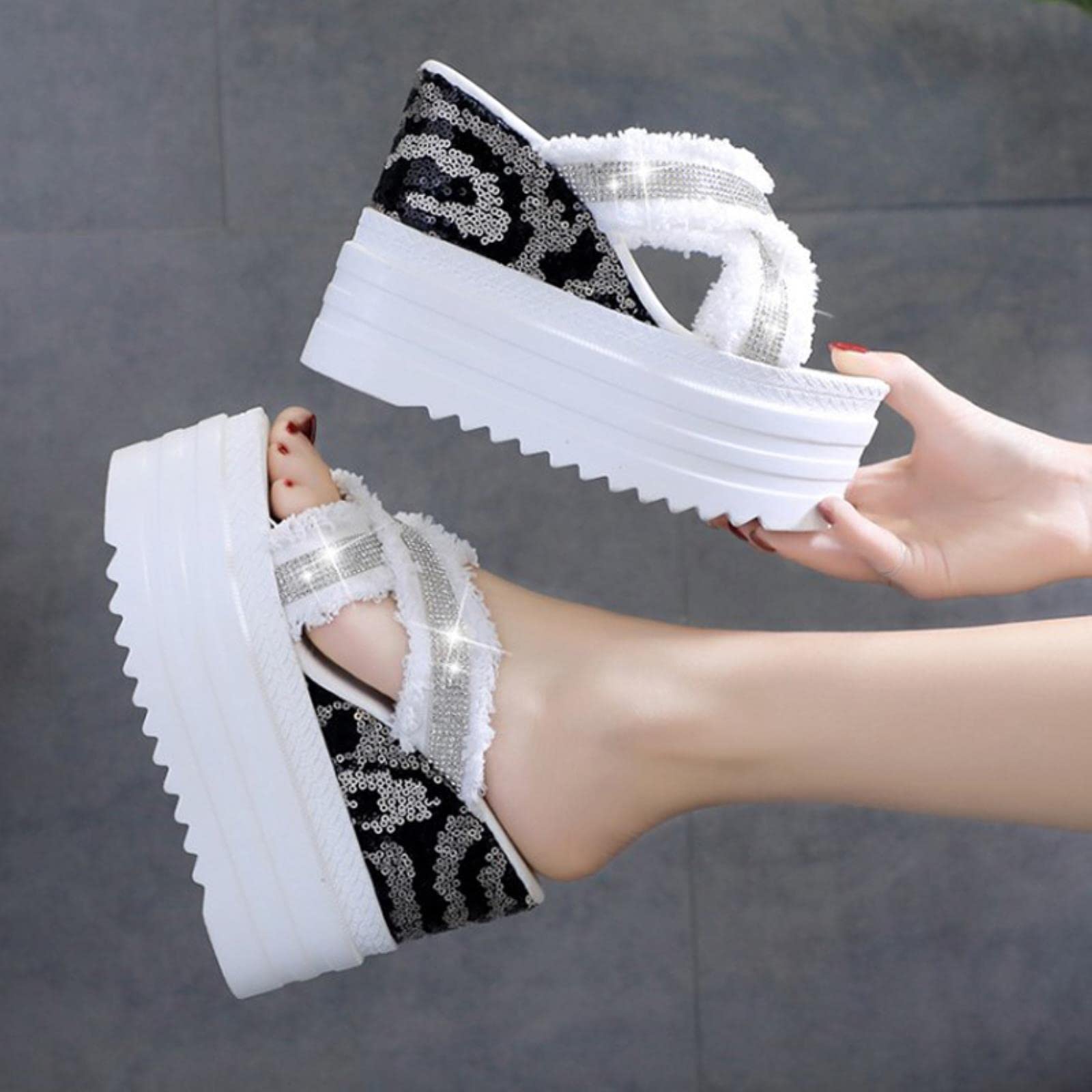 Sandalias y sandalias de verano con diamantes de imitación de plataforma blanca para mujer, sandalias de cuña informales, zapatillas de mujer