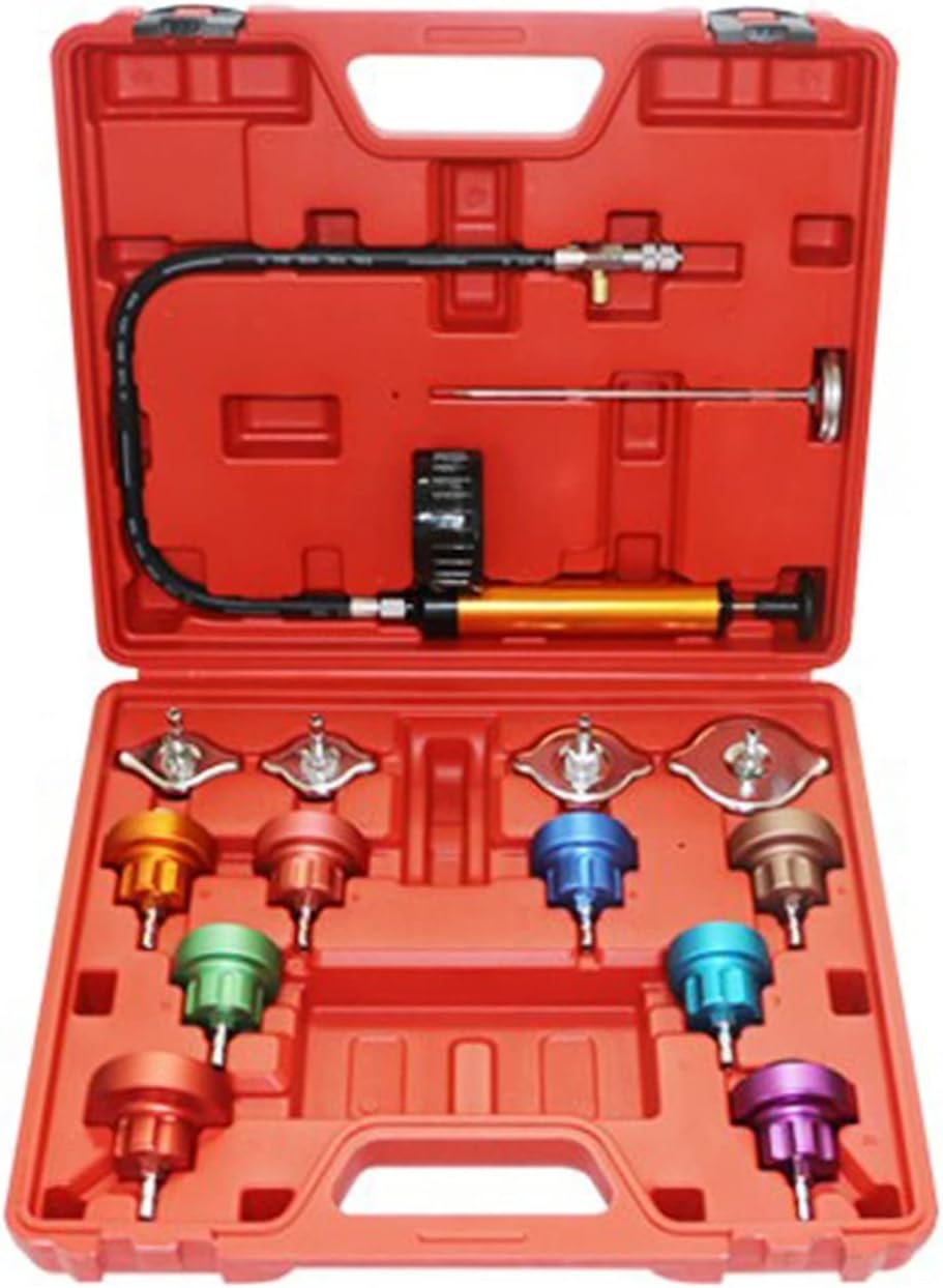 Coolant Pressure Tester kit 14PCS Automotive Radiator Pressure Tester Kit Car Leak Detector Tool Auto Cooling System Coolant Vacuum Purge Vacuum Type Cooling System Kit
